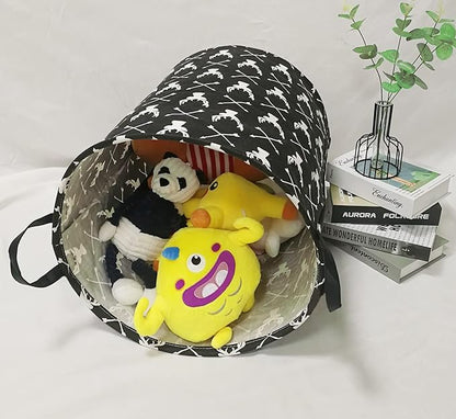 KUNRO Round Laundry Gift Basket Storage Hamper, Clothes Storage Organizer Bins, Shelf Basket with Handles for Room Decor (Deer)