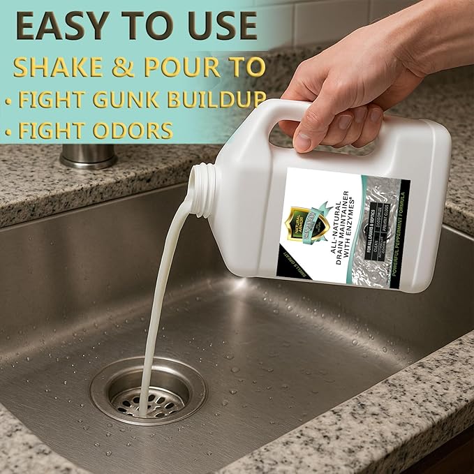 Natural Armor Enzyme Drain Maintainer - Quart Drain Cleaner with Natural Enzyme Power to Prevent Buildup & Odors - Safe for Sinks, Showers, Grease Traps & Septic - Non-Toxic Formula, 32 fl oz