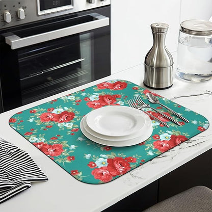 Dish Drying Mat Drainer Pads - Extra Large Microfiber Drying Mats for Dishes Kitchen Counter Super Absorbent Pads for Draining Racks (Green,16"x18" )