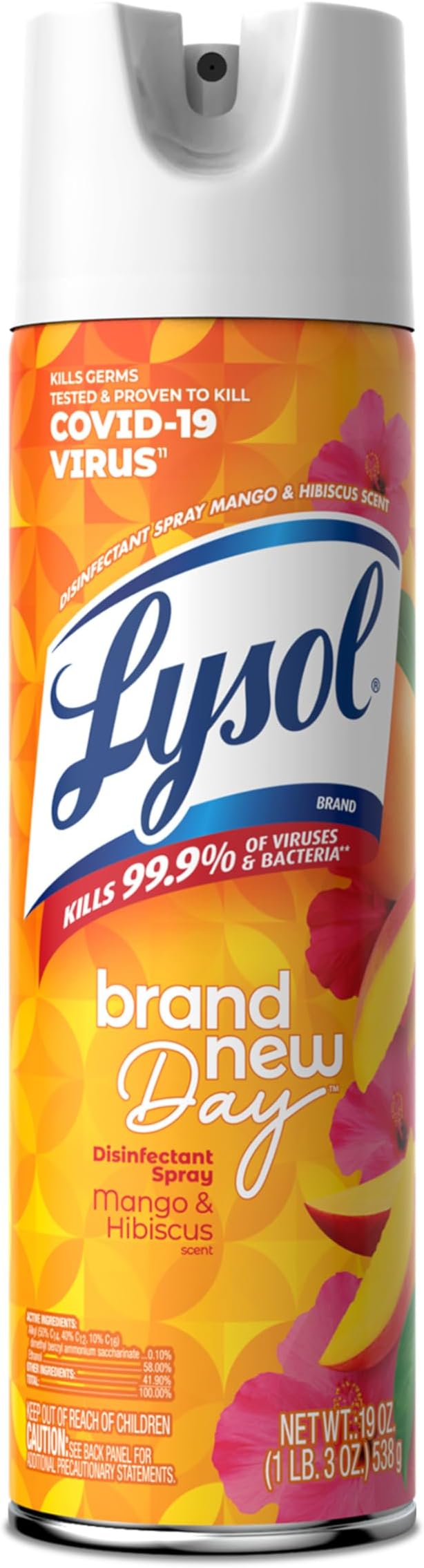 Lysol Disinfectant Spray, Sanitizing and Antibacterial Spray, For Disinfecting and Deodorizing, Mango & Hibiscus Scent, 19 Fl Oz
