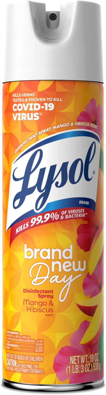 Lysol Disinfectant Spray, Sanitizing and Antibacterial Spray, For Disinfecting and Deodorizing, Mango & Hibiscus Scent, 19 Fl Oz