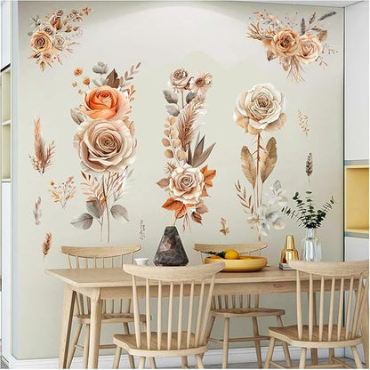 Boho Flower Wall Stickers Wildflower Floral Grass Peel and Stick Wall Stickers Living Room Bedroom Nursery Wall Decor (Orange)