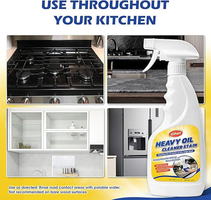 Heavy Oil Cleaner Stain - Effective Multi-Purpose Cleaner 17.6 oz, Includes Spray Bottle & Towel for Cleaning Kitchen, Oven, Stove, Range Hood, Sink