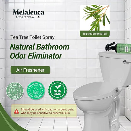Melaleuca Spray - 100% Natural Tea Tree Oil Toilet Spray – 8 Oz - Natural Bathroom Odor Eliminator & Air Freshener – Pure Tea Tree Essential Oil with Lemongrass – Odor Eater, Paraben Free