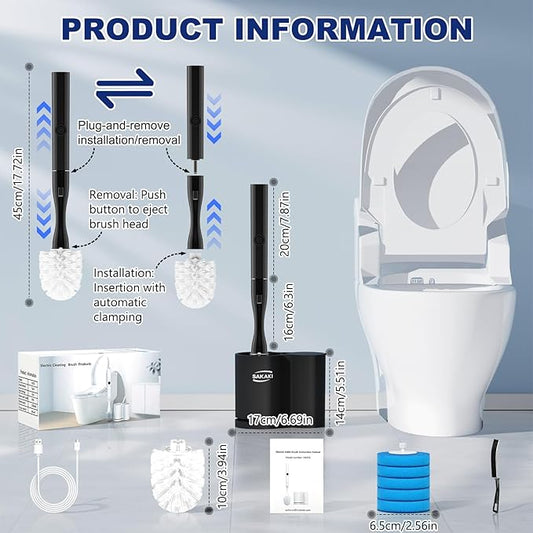 Electric Toilet Brush and Holder Set Electric Toilet Bowl Brush Toilet Brush Cleaner Set with 5 Refills Disposable Cleaner Brush Floor Standing Wall Mounted Without Drilling Rechargeable Black