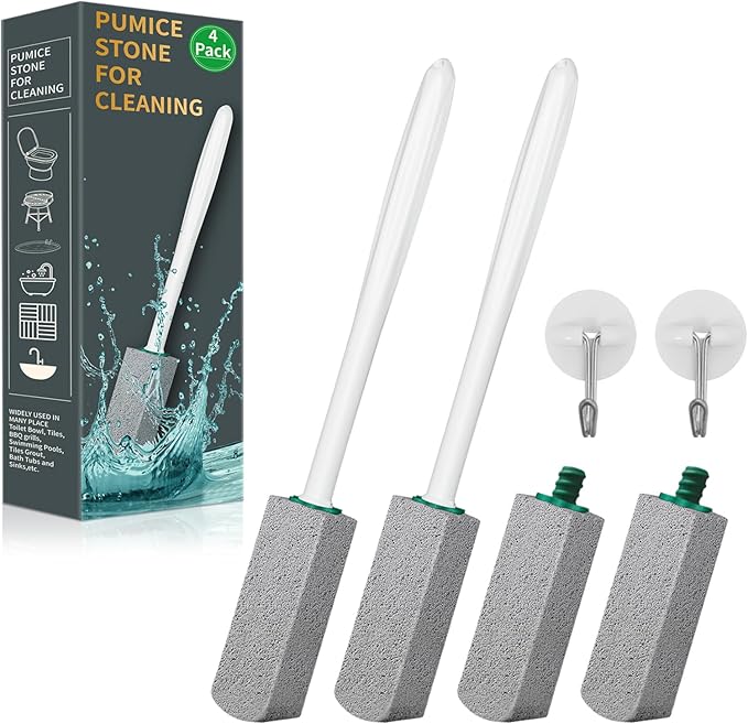 Pumice Stone Toilet Bowl Cleaner,Pumice Stone with 11.8 Inch Long Handle for Toilet,Bathtubs, Grills,Swimming Pools,Sinks Cleaning (4 Pack)