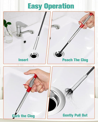 7 Pack Drain Cleaner - 25inch Hair Clog Remover Tool, Sticks To Drain Hair, Sink Snake for Shower, Kitchen Sink, Bath Tub, Bathroom