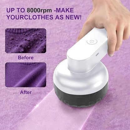 Fabric Shaver and Lint Remover, Rechargeable YOUNKKEE Electric Lint Remover, Quickly Removes Pills Without Damaging Clothes, Suitable for Clothing, Sweaters, Blankets, Sofas, and Pillows (White)
