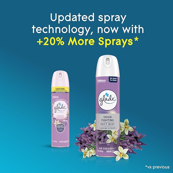 Glade Air Freshener Room Spray, Lavender & Vanilla Scent, Odor Fighting to Deliver Long Lasting Freshness, 8 Oz, 2 Count