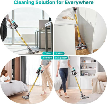 Cordless Vacuum Cleaner: Portable 6-in-1 Stick Vacuum with Anti-Tangle Brush, LED Headlight, Self-Standing, HD Display, Rechargeable Vacuum for Pet Hair, Low-Pile Carpet and Hardwood Floor-Green