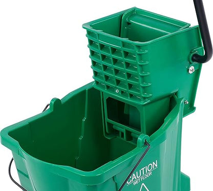 Carlisle FoodService Products 26-Quart Commercial Mop Bucket with Side-Press Wringer, Precision-Molded Polypropylene, Durable Wringer, Bucket with Non-Marking Casters, 18.5 x 16.5 x 23 Inches, Green