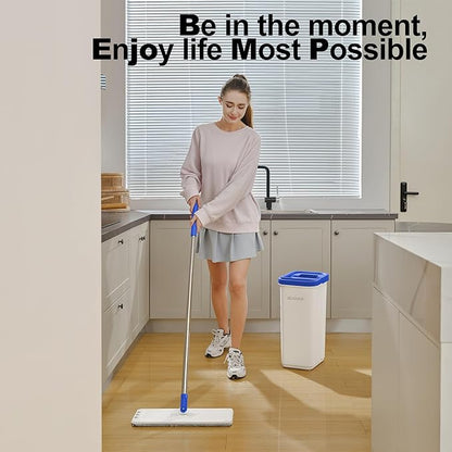 Mop and Bucket Set, Mops for Floor Cleaning with Long Handle, Squeeze Flat Mop and Bucket System, Dry & Wet Dust Mops for Household Floor Cleaning with 3 Microfiber Mops, Slate Blue