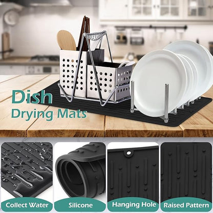 GeeRic Dish Drying Mats, Heat-resistant Silicone Mat for Kitchen Counter, Non-Slip Dish Dry Mat Dishwasher Safe Large, Black