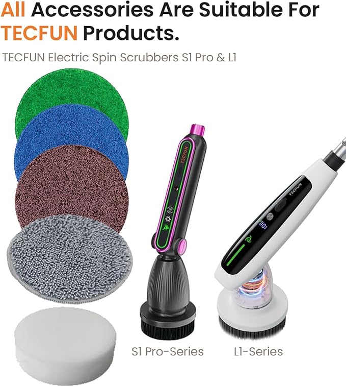 Electric Spin Scrubber Replacement Brush Heads for Cordless Spin Scrubber, 8 Pack Extra Brush Accessories Suitable for TECFUN S1 Pro & L1 Power Scrubber, Cleaning Brush for Tub,Tile,Floor