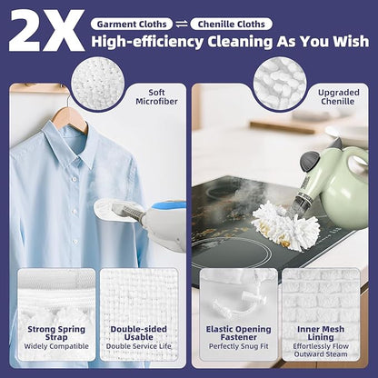 LOVECO 6 Pack Universal Steam Cleaner Accessories, Reusable Steam Shot Attachments, Steam Mop Pads, Handheld Steamer Washable Cloth- 3 Microfiber + 3 Coral Cloths + Laundry Bag