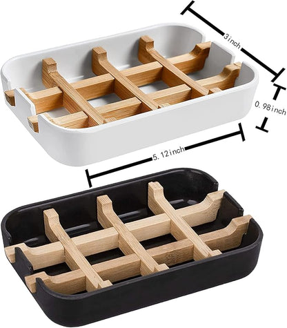 Aoheuo Modern Bamboo Fiber (2 Pack) Soap Holder and Soap Dish Combination (Removable),5.12 Long by 3 Wide, 0.98 inches high, Used in Kitchens, bathrooms, and bar Sinks