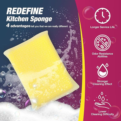 16 Pads Kitchen Sponges All-Purpose Non Scratch Dish Sponge，Multipurpose Used for Cleaning Kitchen Pans, Tableware, and Non Stick Cookware MGLDEM
