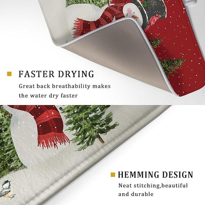 Christmas Dish Drying Mat for Kitchen Counter Red Xmas Snowman Trees Birds Drying Mat 18x24 Inch Winter Holiday Absorbent Dish Drainer Mat Christmas Kitchen Accessories