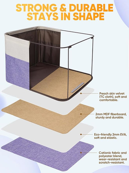 BALEINE 2 Pack Fabric Closet Storage Bins for Shelves, Linen Closet Organizers and Storage, Decorative Baskets for Organizing, Shelf, Clothes, Home, Office (Lavender, 12"x8"x8")