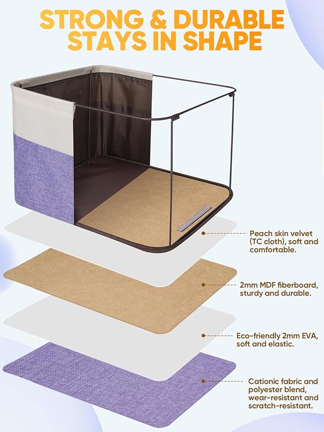BALEINE 3 Pack Fabric Closet Storage Bins for Shelves, Linen Closet Organizers and Storage, Decorative Baskets for Organizing, Shelf, Clothes, Home, Office (Lavender, 14''x10''x8.5'')