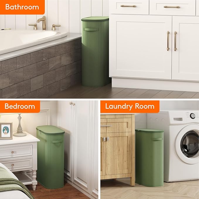 Lifewit 65L Slim Laundry Basket with Lid, Narrow Large Laundry Hamper with Plastic Handles and Removable Bag, Tall Foldable Dirty Clothes Hampers for Laundry Room, Bedroom, Bathroom, Dorm, Green