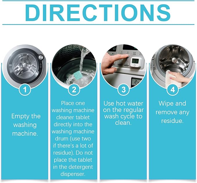 Washing Machine Cleaner Tablets 12-Pack for HE/Top/Front Load Washers, Septic Safe & Fragrance Free, Removes Stubborn Pet Hair, Odors, Mold & Residue