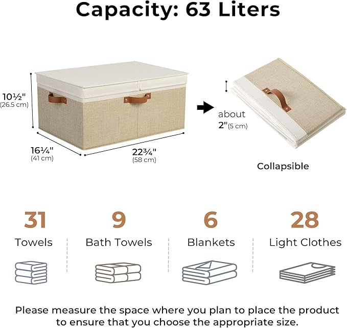 GRANNY SAYS Decorative Storage Boxes with Lid, Large Storage Bins with Label, 63L Fabric Storage Bin for Clothes, Toy Storage Chest, Memory Keepsake Box, White/Khaki
