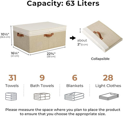 GRANNY SAYS Decorative Storage Boxes with Lid, Large Storage Bins with Label, 63L Fabric Storage Bin for Clothes, Toy Storage Chest, Memory Keepsake Box, White/Khaki