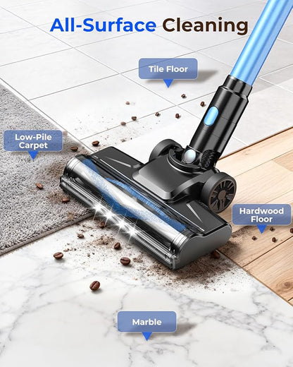 UML0 N8 Cordless Vacuum Cleaner,Lightweight Stick Vacuum with Powerful Suction,2200mAh Battery,40 Mins Runtime, Self-Standing,Rechargeable Vacuum Cleaners for Home Hardwood Floor Pet Hair (Azure)
