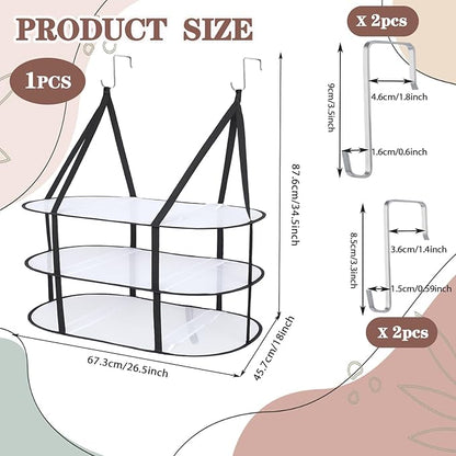 CINPIUK 3-Tier Upgrade Sweater Drying Rack Over The Door, Foldable Mesh Hanging Dryer Flat with Hooks, Large Breathable Laundry Drying Hanger, Clothes Lay Flat Dryer for Apartments Dorms Bathrooms