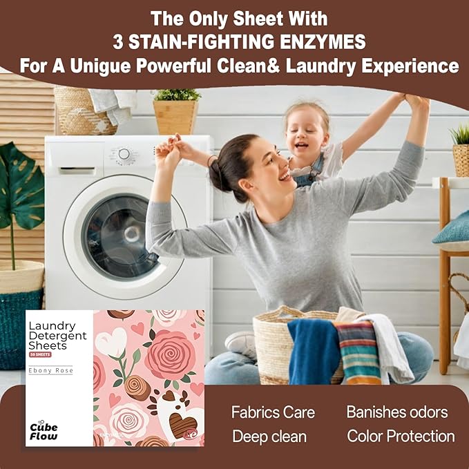 Laundry Detergent Sheets, Ebony Rose Scent - 100 Loads | 72-hour long lasting fragrance, Eco Friendly Sheets | Pre-Measured, Liquidless for Deep Clean | Hypoallergenic (Ebony Rose)