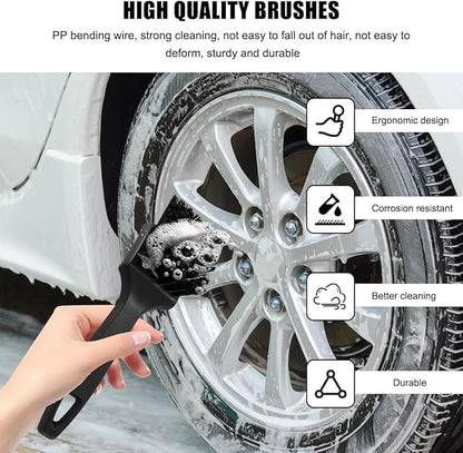 Car Carpet Cleaning Brush, 8.5-Inch Tire Cleaner Scrub Brushes with Stiff Bristles, Wheel Hub Scrub Brush Exterior Washing Supplies for Sedan SUV Truck, Car Accessories (Black)