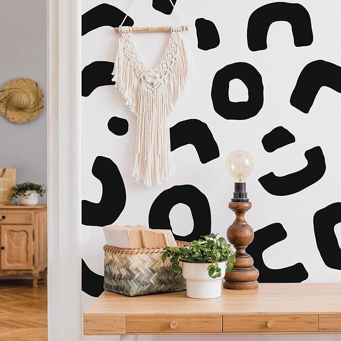 Large Boho Geometric Wall Decal Abstract Art Sticker, Modern Irregular Shapes Decals, Self-Adhesive Peel and Stick Black Vinyl Wall Stickers for Home Bedroom, Living Room Office, Bathroom Decor