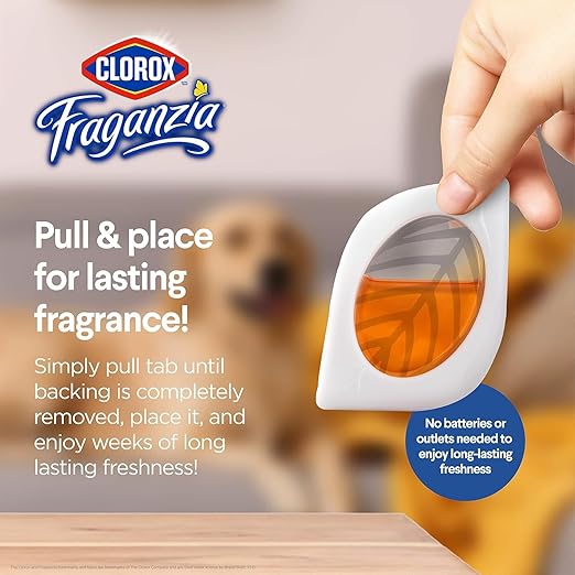 Clorox Fraganzia Small Rooms Air Freshener, Island Escape Scent - Peel & Place Air Freshener, No-Plug, Battery-Free for Closets, Laundry Room, Entry Way, Bathroom, Locker, 0.25 Fl Oz Each, 4 Count