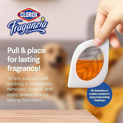 Clorox Fraganzia Small Rooms Air Freshener, Island Escape Scent - Peel & Place Air Freshener, No-Plug, Battery-Free for Closets, Laundry Room, Entry Way, Bathroom, Locker, 0.25 Fl Oz Each, 4 Count