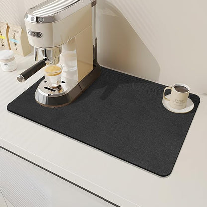 Findosom Dish Drying Mat, 16"x 24" Super Absorbent & Hide Stain Coffee Mat, Cuttable Drying Mat for Kitchen Counter, Coffee Bar Accessories, Under Dish Rack, Coffee Maker, Espresso Machine, Black-2