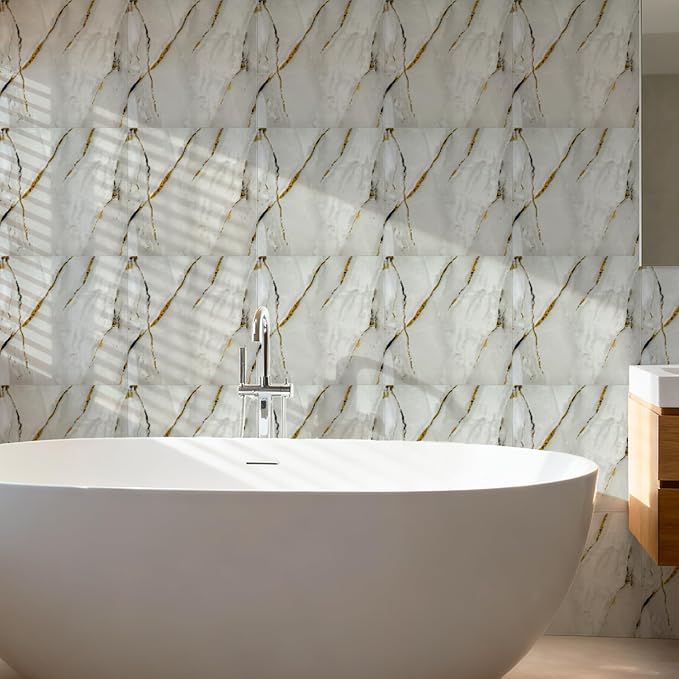 30 Sheets Peel and Stick Wall Panels, Self-Adhesive PVC Wall Panels for Kitchen Backsplash, Bathroom Decoration, 11.8" x 11.8" (Tile Effect Wallpaper)