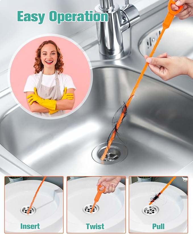 7 Pack Drain Cleaner - 25inch Hair Clog Remover Tool, Sticks To Drain Hair, Sink Snake for Shower, Kitchen Sink, Bath Tub, Bathroom