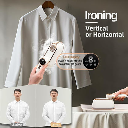 Travel Steamer & Iron for Clothes – Handheld Clothing Steamer, 10s Fast Heating, 4 Modes, LCD Display, 180° Swivel Handle, Garment Steam Wrinkle Remover 2-in-1 for Home and Business