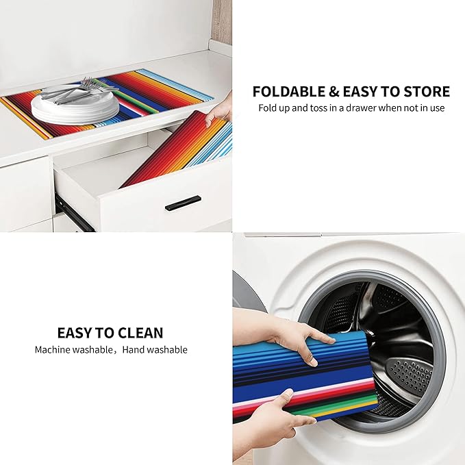 Mexican Dish Drying Mat for Kitchen Counter Rainbow Colorful Stripe Dish Drainer Rack Mats Washable Absorbent Reversible Microfiber Drying Pad Kitchen Accessories 18"x24"