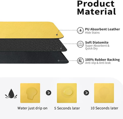 HotLive Dish Drying Mat for Kitchen Counter, Heat Resistant Drainer Mats with Non-slip Rubber Backed, Hide Stain Kitchen Super Absorbent Draining Mat, Easy to Clean Dish Rack Pad, Yellow 18"x24"