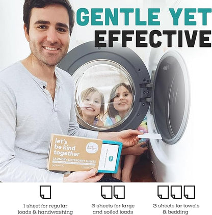 Kind Laundry Detergent Sheets with Stain-Fighting Enzymes - Plant Powered Eco-Friendly Laundry Soap Sheets - Home or Travel Laundry Detergent Fragrance Free, 120 Loads (Mom's Choice Award Winner)