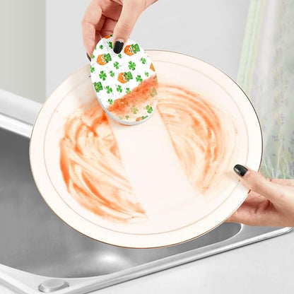 St. Patrick's Day Clover Kitchen Scrub Sponges, Pop-up Kitchen Cleaning Sponges Reusable Dish Washing Sponges for Bathroom Household Cleaning 3 Pack - Non Scratch Scrubber