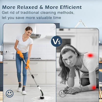 Electric Spin Scrubber, Cordless Cleaning Brush Scrubber for Home, 8 Replaceable Brush Heads-90Mins Work Time, 3 Adjustable Size, 2 Speeds for Bathroom Shower Bathtub Glass Car