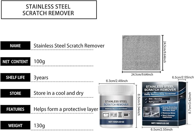 Metal Cleaner | 100g Polishing Deep Repair - Stainless Steel Scratch Remover Kit | for Fridge Stove Faucet Appliance Aluminum Restoration Maintenance