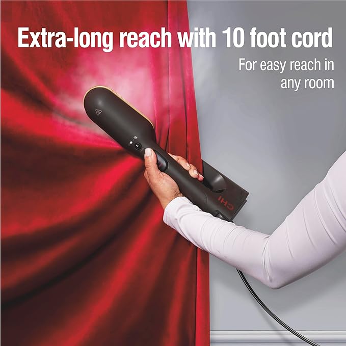 CHI SteamPress 3-in-1 Handheld Garment Steamer & Clamping Steam Iron, No Ironing Board Needed, 200ml Water Tank, 9 Minutes of Steaming, 25 Second Fast Heat-Up, 1500 Watts, 10’ Cord, Black (11600)