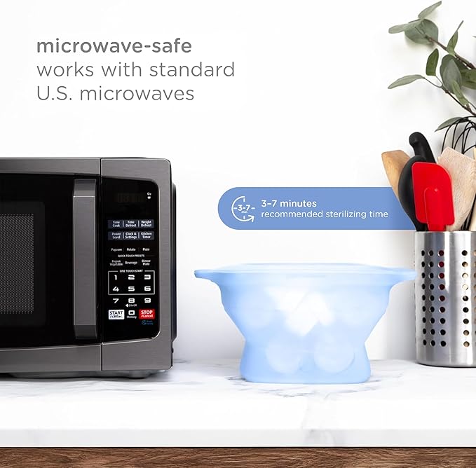 Ubbi Collapsible Microwave Steam Sterilizer for Baby Bottles, Breast Pump Accessories & Pacifiers, Reusable Silicone Steam Bag for Travel or Home Use, Fits Up to 5 Baby Bottles, Blue
