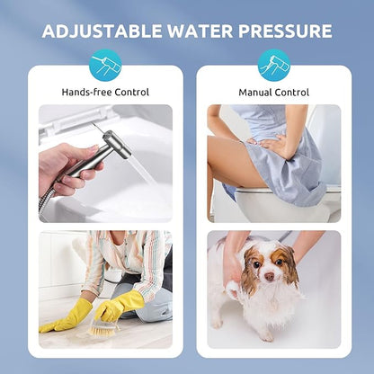 Hands-Free Handheld Bidet Sprayer for Toilet, Muslim Shower Dual Control Mode Spray, Toilet Sprayer with Bidet Hose, Adjustable Bidets Attachment for Toilet for Feminine Wash