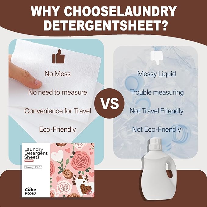 Laundry Detergent Sheets, Ebony Rose Scent - 100 Loads | 72-hour long lasting fragrance, Eco Friendly Sheets | Pre-Measured, Liquidless for Deep Clean | Hypoallergenic (Ebony Rose)
