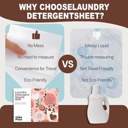 Laundry Detergent Sheets, Ebony Rose Scent - 100 Loads | 72-hour long lasting fragrance, Eco Friendly Sheets | Pre-Measured, Liquidless for Deep Clean | Hypoallergenic (Ebony Rose)